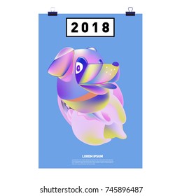 Chinese New Year 2018 Festive Vector Card Design with Cute dog. Zodiac Logo and Symbol of 2018 year