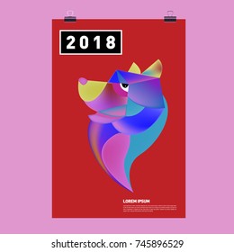 Chinese New Year 2018 Festive Vector Card Design with Cute dog. Zodiac Logo and Symbol of 2018 year