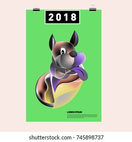 Chinese New Year 2018 Festive Vector Card Design with Cute dog. Zodiac Logo and Symbol of 2018 year