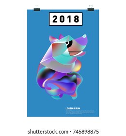Chinese New Year 2018 Festive Vector Card Design with Cute dog. Zodiac Logo and Symbol of 2018 year