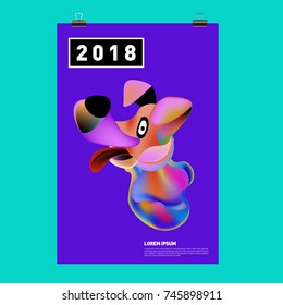 Chinese New Year 2018 Festive Vector Card Design with Cute dog. Zodiac Logo and Symbol of 2018 year