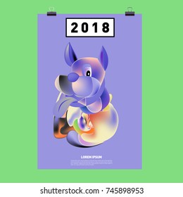 Chinese New Year 2018 Festive Vector Card Design with Cute dog. Zodiac Logo and Symbol of 2018 year