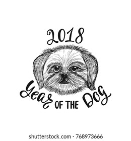 Chinese New Year 2018. Hand drawn dog chih tzy. Vector element for New Year design.