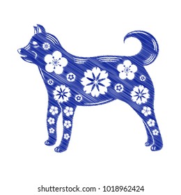 Chinese New Year 2018 - icon of dog isolated on white background. Vector.
