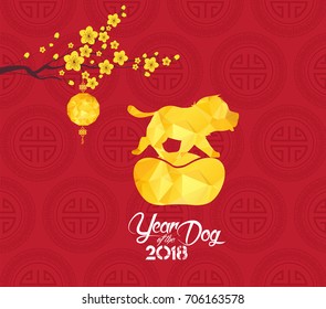 Chinese new year 2018 lantern and blossom. Year of the dog