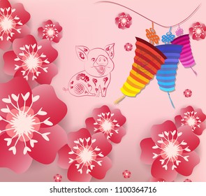 Chinese new year 2019 background blooming sakura branches