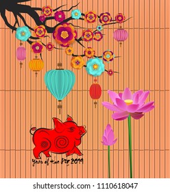 Chinese new year 2019 background with lotus. Year of the pig