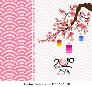 Chinese new year 2019 blossom. Year of the pig