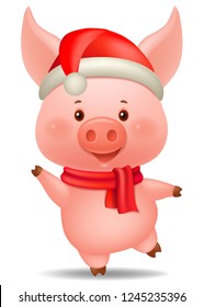 Chinese new year 2019. Cartoon pig dancing. 3d vector illustration.