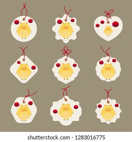 Chinese New Year 2019 creative tags collection. New 2019 Year with cute pigs. Symbol of the year in the Chinese calendar. Vector illustration cartoon isolated. Year of yellow pig