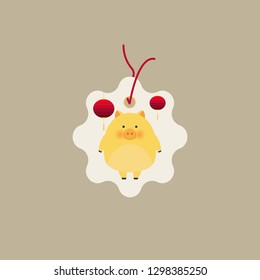 Chinese New Year 2019 creative tag. New 2019 Year with cute pigs. Symbol of the year in the Chinese calendar. Vector illustration cartoon isolated. Year of yellow pig