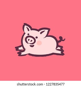 Chinese New Year 2019 greeting card with cute pig on pink background