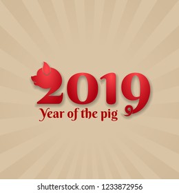 Chinese New Year 2019. Greeting card. Pig, traditional symbol by eastern calendar. Vector illustration