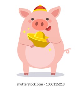Chinese New Year 2019. 	
Little pigs with chinese gold ingot.