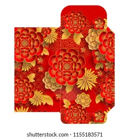 chinese new year 2019 money red envelopes packet ( 9 x 17 Cm.) Zodiac sign with gold paper cut art and craft style on color Background.(Chinese Translation : Year of the pig)