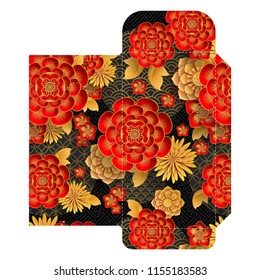 chinese new year 2019 money red envelopes packet ( 9 x 17 Cm.) Zodiac sign with gold paper cut art and craft style on color Background.(Chinese Translation : Year of the pig)