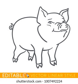 Chinese New year 2019. Pig or Hog zodiac sign. Editable stroke sketch icon. Stock vector illustration.