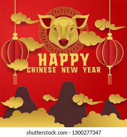 Chinese New Year 2019 Year of Pig. Vector Illustration