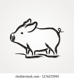 Chinese new year 2019 with trendy design , unique and simple with pig illustration, golden and red background