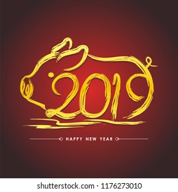 Chinese new year 2019 with trendy design , unique and simple with pig illustration, golden and red background