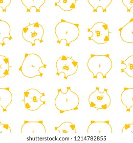 Chinese New Year 2019 yellow earth pig. Cute swine Seamless pattern.