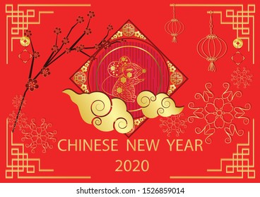 Chinese new year 2020 background concept. Flat vector illustration use for your project or presentation.  