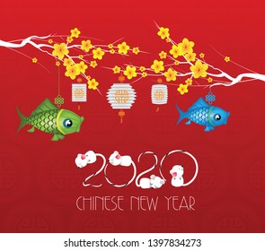 Chinese new year 2020 blossom background. Year of the rat