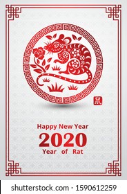 Chinese new year 2020 card is rat in circle frame and Chinese word mean rat,vector illustration