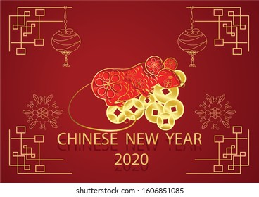 Chinese new year 2020 creative design on red background. Flat vector illustration use for your project