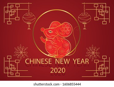 Chinese new year 2020 creative design on red background. Flat vector illustration use for your project