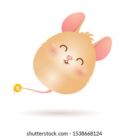 Chinese New Year 2020. Cute cartoon little rat flying balloon character design with chinese gold coin isolated on white background. Year of the rat. Zodiac Rat. vector.
