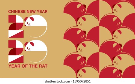 Chinese new year , 2020, Happy new year greetings, Year of the Rat, modern design, colorful, 
geometry pattern.