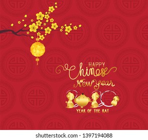 Chinese new year 2020 lantern and blossom. Year of the rat
