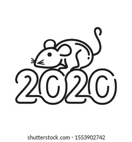 Chinese new year 2020 lettering and logotype, designed with black line design, related number and mouse or rat icon for celebrating Year of the rat