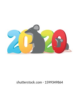 Chinese New Year 2020 lettering, with unique number and mouse or rat, designed with red and gold color