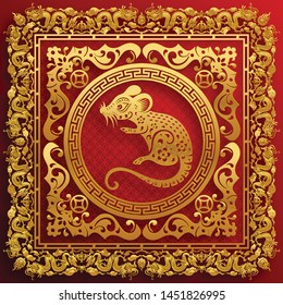 Chinese new year 2020 year of the rat , red and gold paper cut rat character,flower and asian elements with craft style on background. 
(Chinese translation : Happy chinese new year 2020, year of rat)