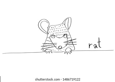 Chinese new year 2020 year of the rat, red and gold line rat character, simple hand drawn asian elements with craft style on background.