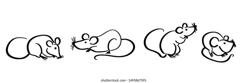Chinese new year 2020 year of the rat, red and gold line rat character, simple hand drawn asian elements with craft style on background. (Chinese translation: Happy chinese new year 2020, year of rat)