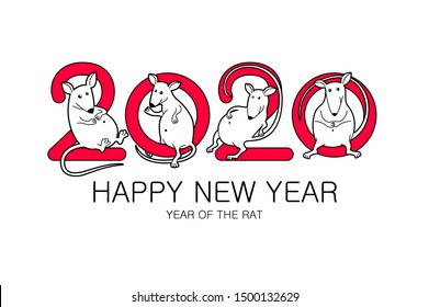 Chinese new year 2020 year of the rat, red paper cut rat character, asian elements with craft style on white background. Vector illustration eps 10