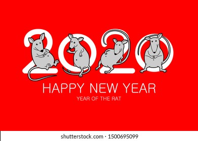 Chinese new year 2020 year of the rat, red paper cut rat character, asian elements with craft style on white background. Vector illustration eps 10 art