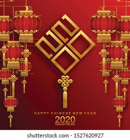 Chinese new year 2020 year of the rat ,red and gold paper cut rat character,flower and asian elements with craft style on background. 
(Chinese translation : Happy chinese new year 2020, year of rat)