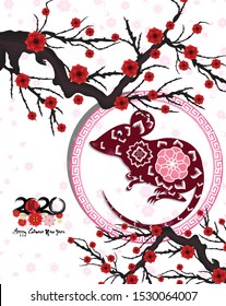Chinese New Year 2020 year of the rat. flowers and asian elements. Zodiac concept for posters, banners, calendar. (Chinese translation: Rat).
