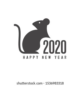 Chinese New Year 2020 year of the rat, rat in the geometry of the golden ratio, on a white background minimalism style, two thousand twenty Text Design. Vector illustration.