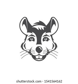 Chinese New Year 2020 year of the rat, black and white rat with a cute face on a white background in the style of minimalism. Vector illustration. for advertising print and web design