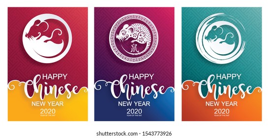 Chinese new year 2020 year of the rat ,red and gold paper cut rat character,flower and asian elements with craft style on background. 
Chinese translation : Happy chinese new year 2020, year of rat
