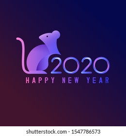 Chinese New Year 2020 year of the rat, rat in the geometry of the golden section, with blue gradient fill minimalism style, two thousand twenty Text Design. Vector illustration.