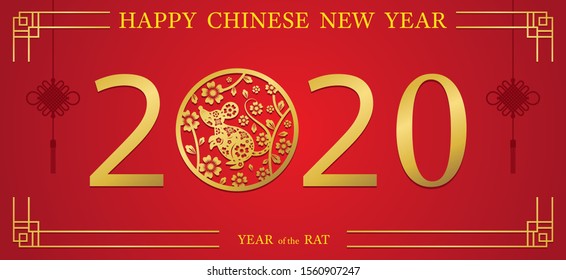 Chinese New Year 2020 Year of the Rat, Paper Cutting Symbol and Background, Zodiac, Holiday, Greeting and Celebration