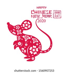Chinese New Year 2020 Year of the Rat, Paper Cutting Symbol, Zodiac, Holiday, Greeting and Celebration