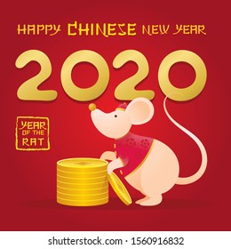 Chinese New Year 2020 Year of the Rat, Cartoon Character with Gold Coins, Zodiac, Holiday, Greeting and Celebration