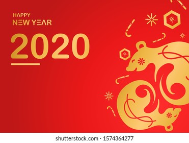 Chinese new year 2020 year of the rat , red and gold paper cut rat character,flower and asian elements with craft style on background.  